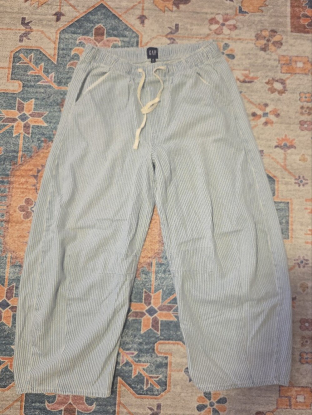 GAP Striped Pull-on Barrel Pull On Pants With Drawstring